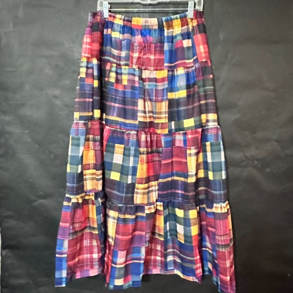 Peasant Madras Long Patchwork Tartan Plaid Skirt Buffalo Red Boho Size xl Maxi - Picture 10 of 10